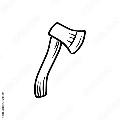 Hand Axe or Hatchet Woodworking Tool Black and White Line Art