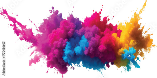 Colorful powder explosion vibrant holi paint splash abstract design element for creative projects and backgrounds