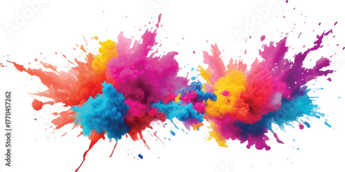 Colorful powder explosion on white background vibrant holi paint splash abstract design element for creative projects