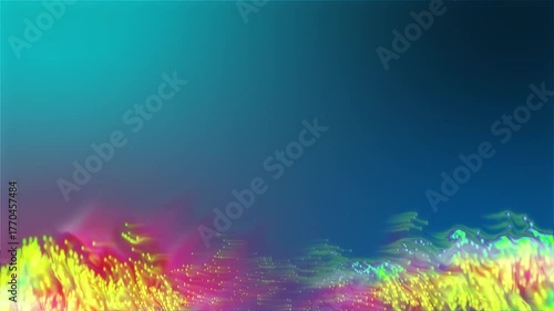 Abstract vibrant, glowing organic forms suggestive of microscopic life or nebulae against a deep blue gradient background, showcasing intense color contrast and ethereal lighting effects