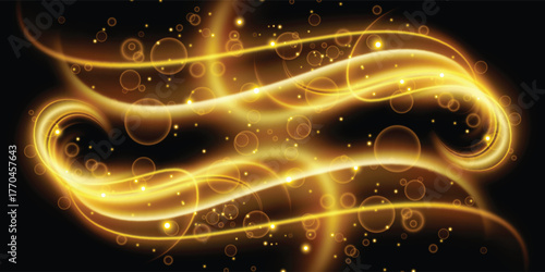 Two Light flash with rays or gold spotlight and bokeh. Yellow glow flare light effect. Vector illustration. vector art