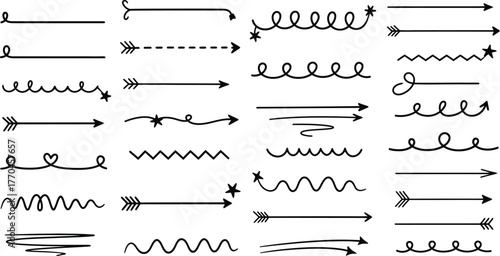 Black Doodle Arrow Collection on Transparent Background Hand Drawn Style Arrows Set