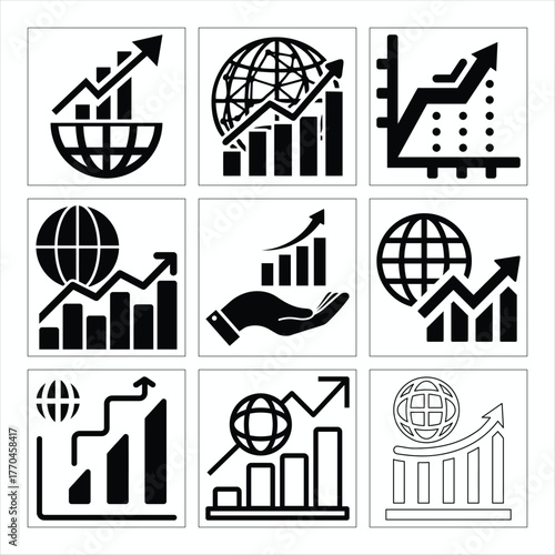 Global growth chart icons showing success and improvement in business