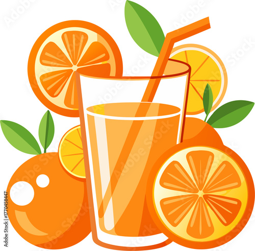 Orange-carrot mixed juice, vibrant orange color, with carrot & orange slices. Silhouette , white background