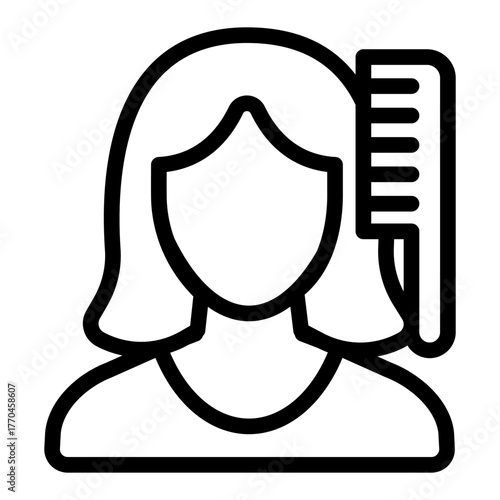 Woman and hairbrush line icon, hair care concept. Vector graphics. Lady girl with hair comb, barber avatar sign on white background, style icon mobile or web design.