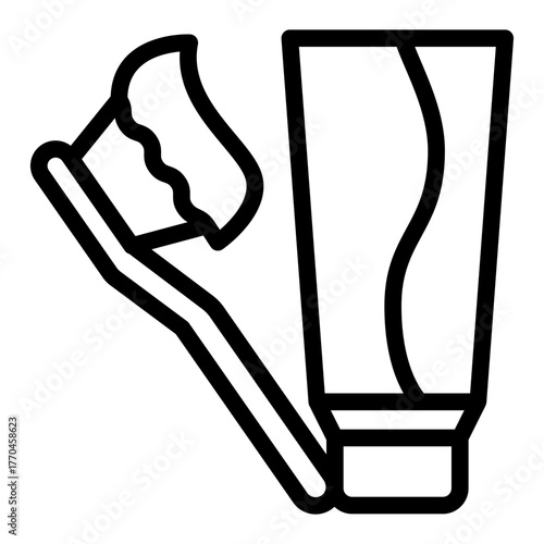 Tube of toothpaste and toothbrush line icon, body hygiene concept. Vector graphics. Toothpaste for morning wash sign on white background, style icon mobile or web design.