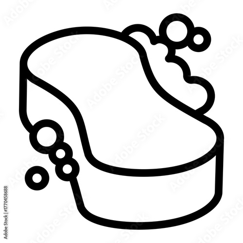 Wet sponge and soap foam line icon, washing concept. Vector graphics. Sponge and soapy foam bubbles, wash sign on white background, style icon mobile or web design.