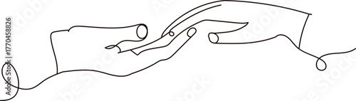 Hands Touching One Line Drawing — Minimalist Connection and Love Line Art Vector Illustration