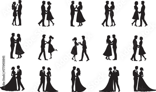 Romantic Couple Silhouette Vector EPS Bundle Set — Love, Dance, Wedding Poses for Valentine Designs, Relationship Illustration
