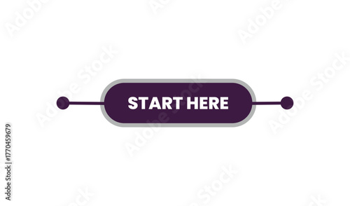 Dark purple start here button with connecting lines and dots