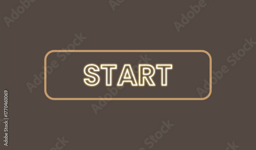 Start button with a retro style border on a dark brown background