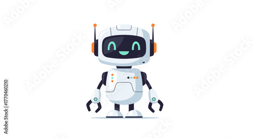 Illustration of a cute friendly robot character design for robotics ai technology and automation concept