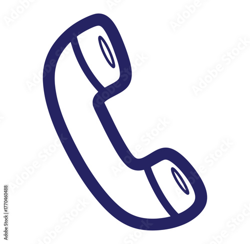 Simple hand drawn telephone receiver outline in blue for communication and contact illustrations