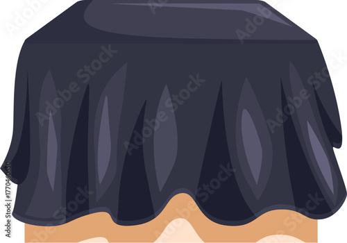 Wooden stand covered with black cloth, creating mystery and anticipation for the hidden object
