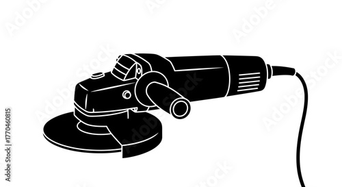 A black and white illustration depicting a power grinder tool with cord