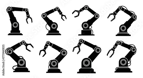 Six robotic arms in various positions a modern industrial illustration