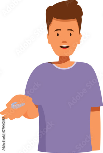 Smiling man showing invisible braces, a modern orthodontic treatment for teeth straightening