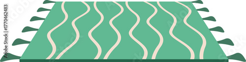Soft, stylish green rug with a wavy pattern and tassels, adding a touch of comfort and elegance to any space