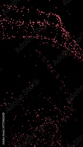 red particle floating motion graphics design, on black background	
