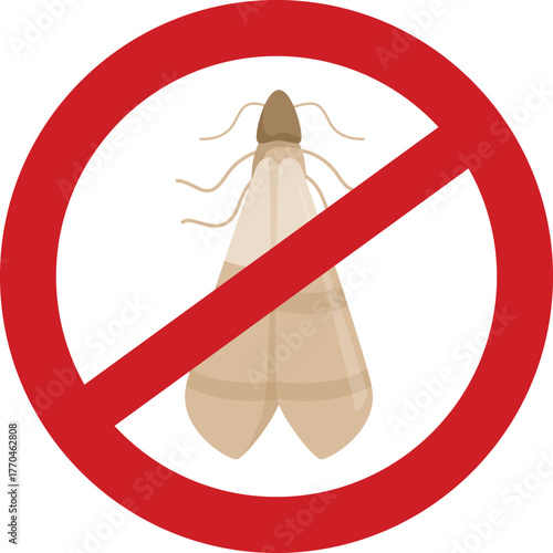 Red stop sign crossing over an indian meal moth, representing pest control and food safety