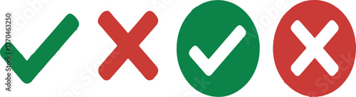 Validation Icons Set – Correct & Incorrect Symbols | check mark, red X, approval icon, disapproval symbol, feedback indicators, decision graphics, validation signs