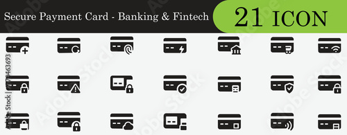 Minimal secure payment card icon set for banking, fintech, credit, debit, money transfer, online transaction, finance, and mobile wallet design