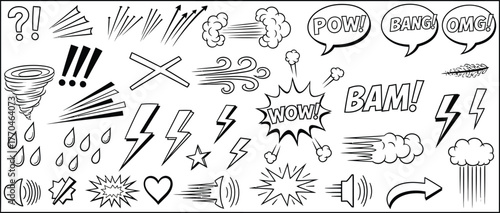 Comic Speech Bubbles and Elements on White Background