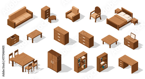 Create beautiful interior designs with this diverse collection of modern wooden furniture icons, perfect for websites and apps
