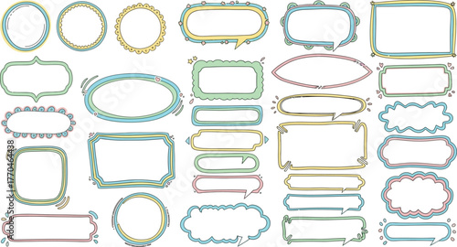 Cute Pastel Borders Collection, Colorful Hand Drawn Speech Bubbles with Transparent Background