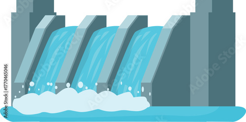Water flows over hydroelectric dam, generating renewable energy and symbolizing sustainable power