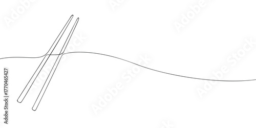 Continuous one line drawing of chopsticks isolated on white background. Minimal outline illustration for Asian cuisine, restaurant, and food design concept.