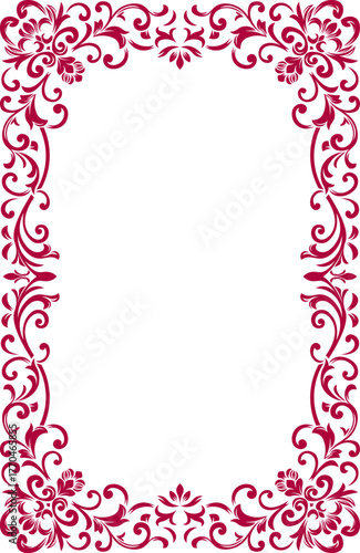 Elegant Floral Scroll Decorative Border Frame, Red Ornate Floral Scrollwork Frame, tiles, ceramic, border, glass decoration, corner design, floral floral decoration.
