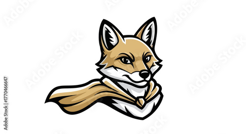 Fox mascot with cape, determined expression, cartoon style illustration.