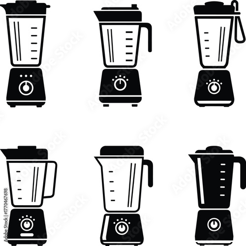 Set of Six Black Blender Icons kitchen appliance