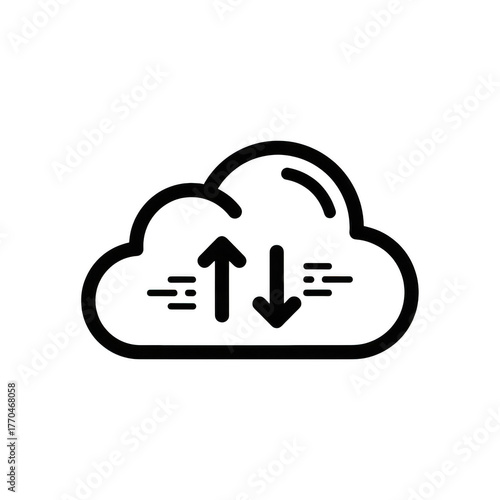 Cloud computing data upload and download isolated on transparent background concept