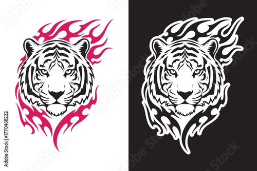 Tiger animal head with tribal artwork design