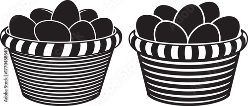 Two black and white striped planters with succulents silhouette