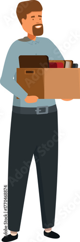 Employee is leaving office holding personal belongings after being fired from work