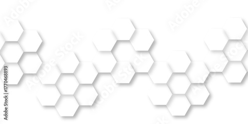 Abstract hexagon white background with shadow .white background Futuristic blue neon honeycombs. Modern technology design. Vector illustration