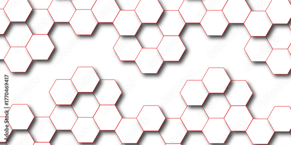 Fototapeta premium Abstract hexagon white background with shadow .white background Futuristic blue neon honeycombs. Modern technology design. Vector illustration