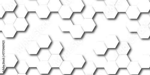 Abstract hexagon white background with shadow .white background Futuristic blue neon honeycombs. Modern technology design. Vector illustration