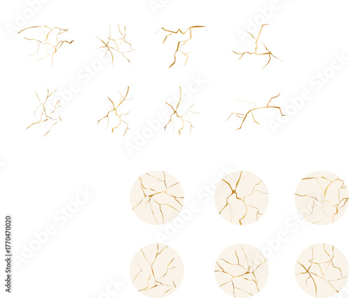 Golden cracks effect in japanese kintsugi art mosaic style. Luxury marble stone. Broken porcelain gold fissures. Marble texture. Luxury design for wall art, wallpaper, wedding card, social media.