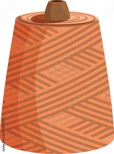 Orange yarn cone wrapped with thread, ready for knitting and sewing projects