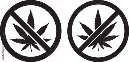 Two no marijuana symbols silhouette