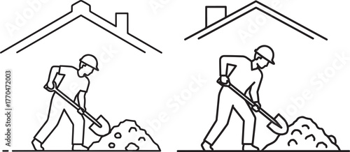 Two construction workers digging silhouette