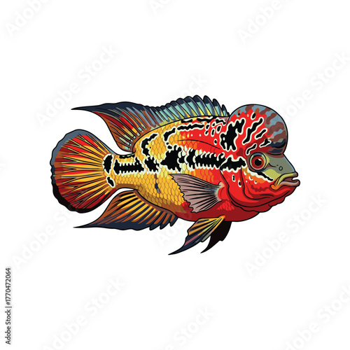 vector illustration of flower horn fish with white background
