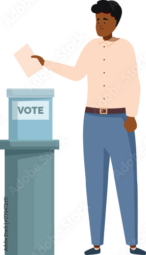 Voter casting vote into ballot box at polling station during election