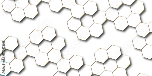 Abstract hexagon white background with shadow .white background Futuristic blue neon honeycombs. Modern technology design. Vector illustration