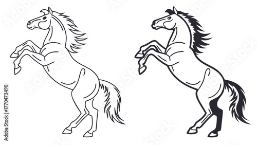 Two rearing horses one in outline and one in solid black standing on their hind legs gracefully posed created with generated ai