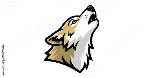 Illustration of a Howling Wolf Head with Detailed Fur Texture.